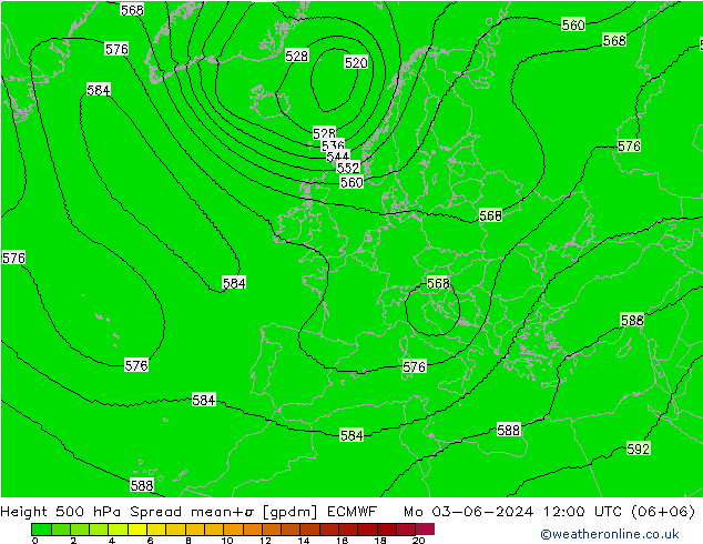 Height 500 hPa Spread ECMWF Po 03.06.2024 12 UTC