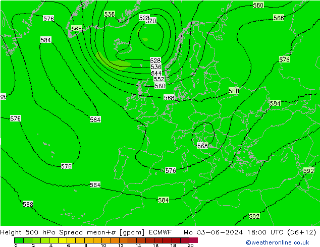 Hoogte 500 hPa Spread ECMWF ma 03.06.2024 18 UTC