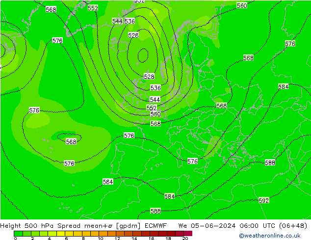 Height 500 hPa Spread ECMWF We 05.06.2024 06 UTC