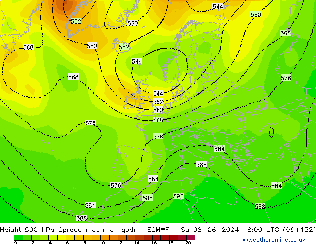 Height 500 hPa Spread ECMWF so. 08.06.2024 18 UTC