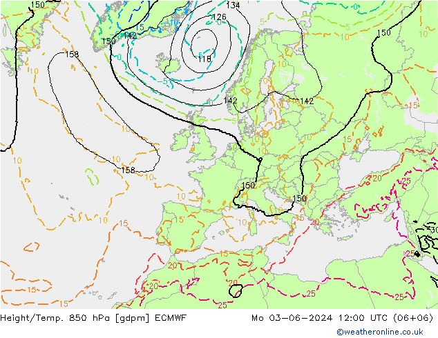 Height/Temp. 850 hPa ECMWF  03.06.2024 12 UTC