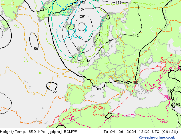 Height/Temp. 850 hPa ECMWF mar 04.06.2024 12 UTC