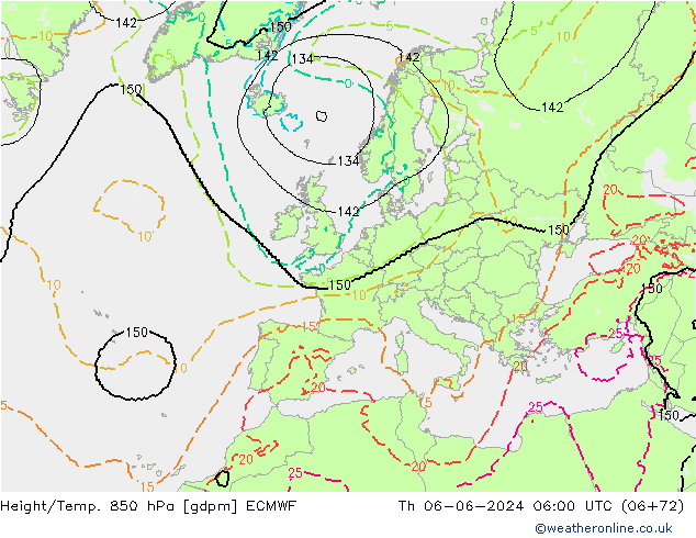 Height/Temp. 850 hPa ECMWF gio 06.06.2024 06 UTC