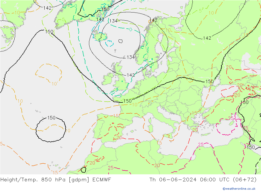 Yükseklik/Sıc. 850 hPa ECMWF Per 06.06.2024 06 UTC