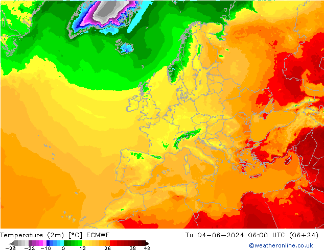 température (2m) ECMWF mar 04.06.2024 06 UTC