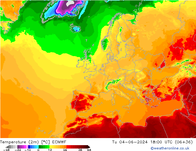 карта температуры ECMWF вт 04.06.2024 18 UTC