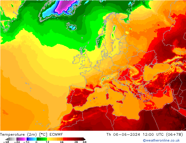 Temperature (2m) ECMWF Čt 06.06.2024 12 UTC