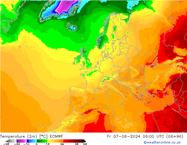 Sıcaklık Haritası (2m) ECMWF Cu 07.06.2024 06 UTC