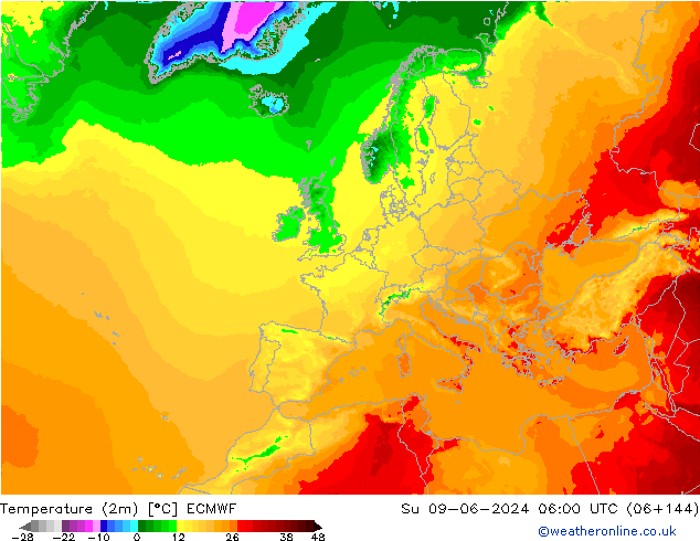 Temperatura (2m) ECMWF Dom 09.06.2024 06 UTC