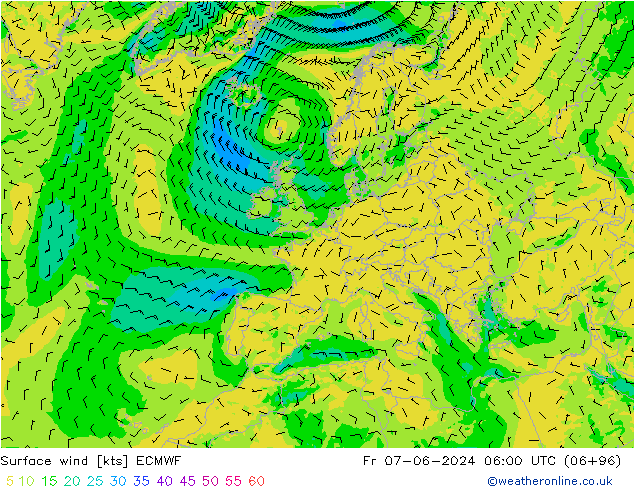 Bodenwind ECMWF Fr 07.06.2024 06 UTC