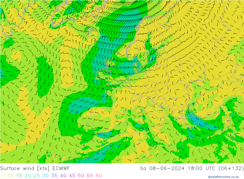 Wind 10 m ECMWF za 08.06.2024 18 UTC