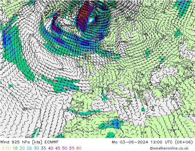 Wind 925 hPa ECMWF Mo 03.06.2024 12 UTC