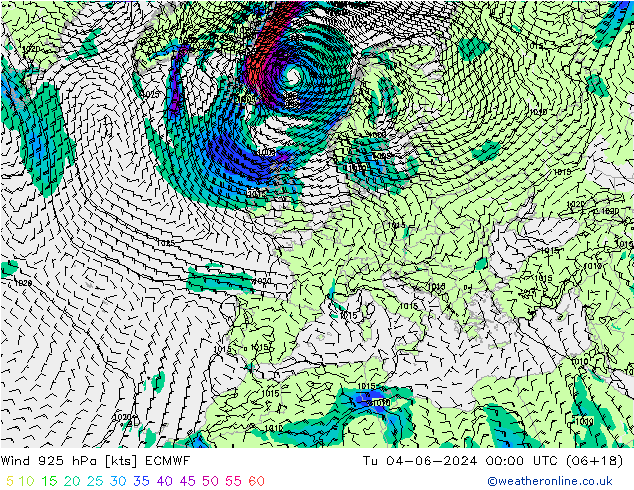 Wind 925 hPa ECMWF Tu 04.06.2024 00 UTC