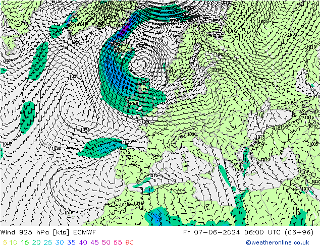 Viento 925 hPa ECMWF vie 07.06.2024 06 UTC