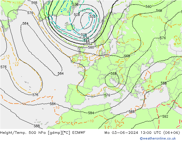 Height/Temp. 500 hPa ECMWF Mo 03.06.2024 12 UTC