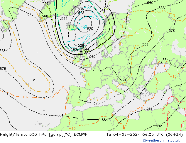 Height/Temp. 500 гПа ECMWF вт 04.06.2024 06 UTC