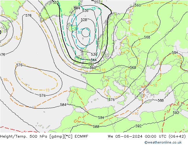 Height/Temp. 500 hPa ECMWF We 05.06.2024 00 UTC