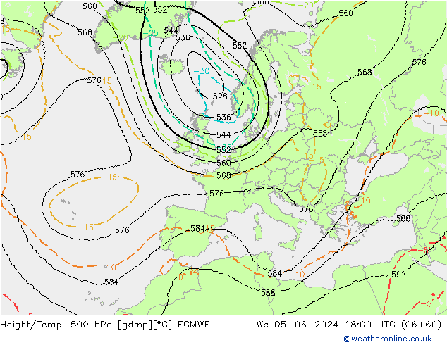 Height/Temp. 500 hPa ECMWF We 05.06.2024 18 UTC