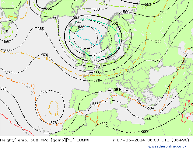 Height/Temp. 500 hPa ECMWF Fr 07.06.2024 06 UTC