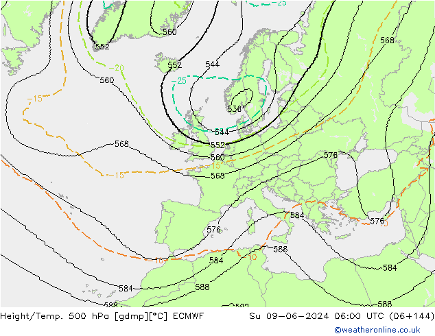 Height/Temp. 500 hPa ECMWF So 09.06.2024 06 UTC