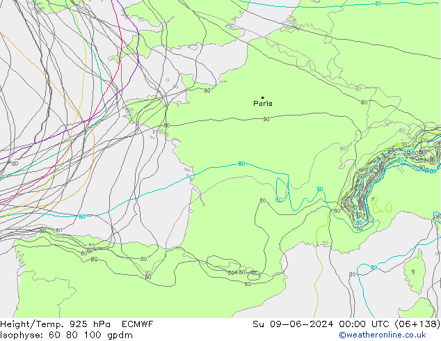 Height/Temp. 925 hPa ECMWF Ne 09.06.2024 00 UTC