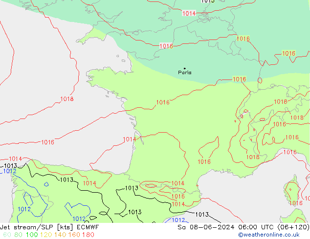 Jet stream/SLP ECMWF Sa 08.06.2024 06 UTC