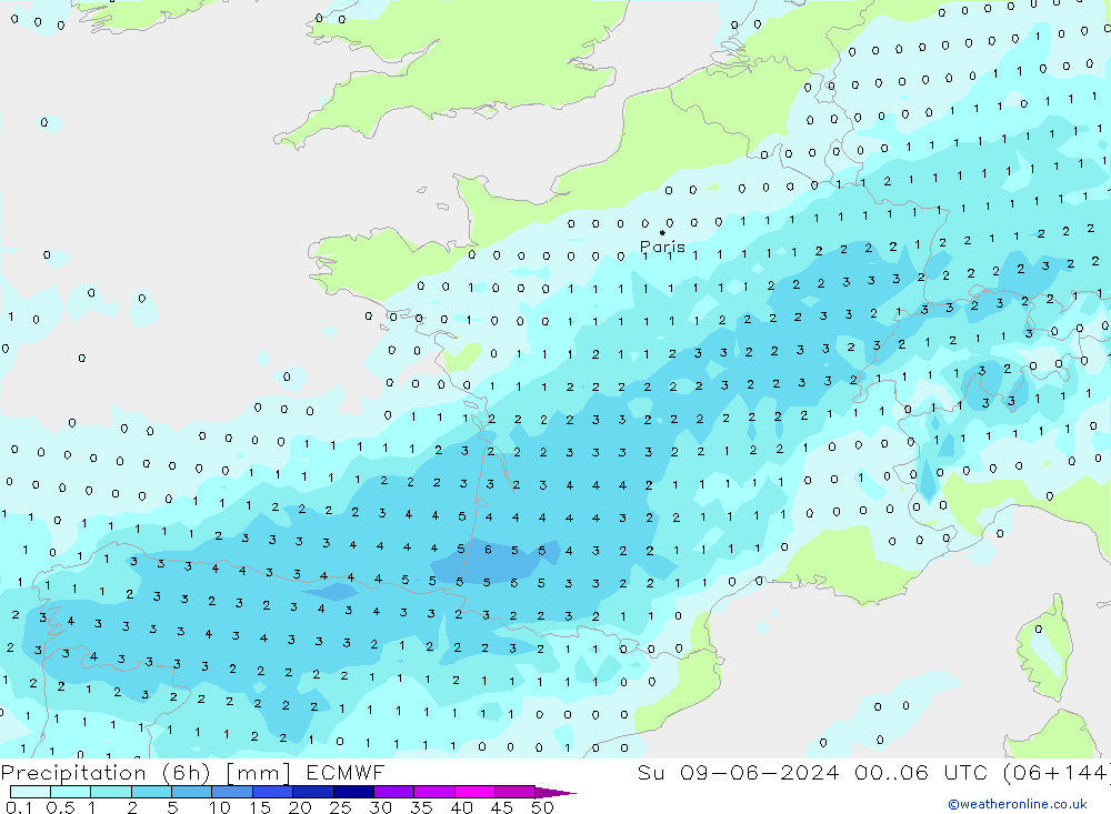 Precipitação (6h) ECMWF Dom 09.06.2024 06 UTC