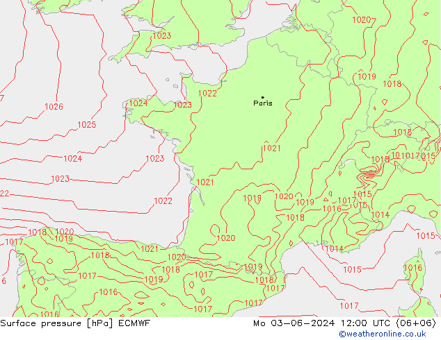 Bodendruck ECMWF Mo 03.06.2024 12 UTC