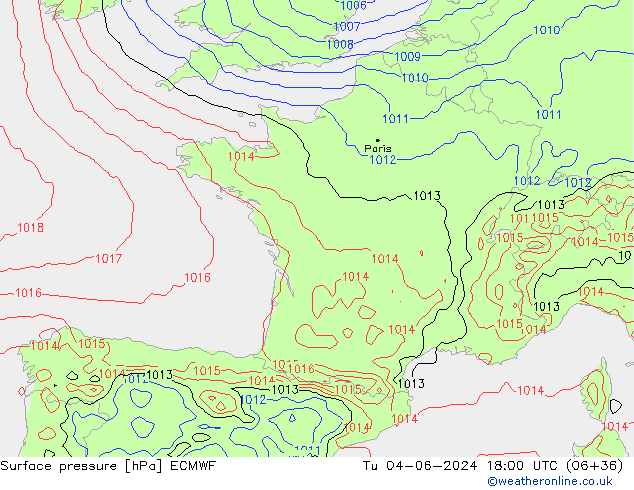 Presión superficial ECMWF mar 04.06.2024 18 UTC