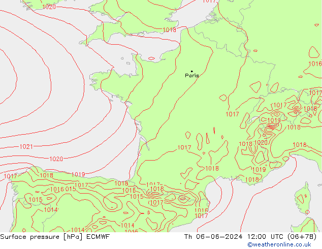 Surface pressure ECMWF Th 06.06.2024 12 UTC