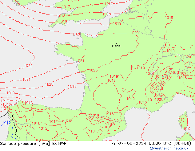 ciśnienie ECMWF pt. 07.06.2024 06 UTC