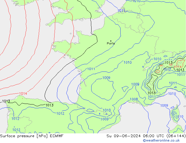 pression de l'air ECMWF dim 09.06.2024 06 UTC