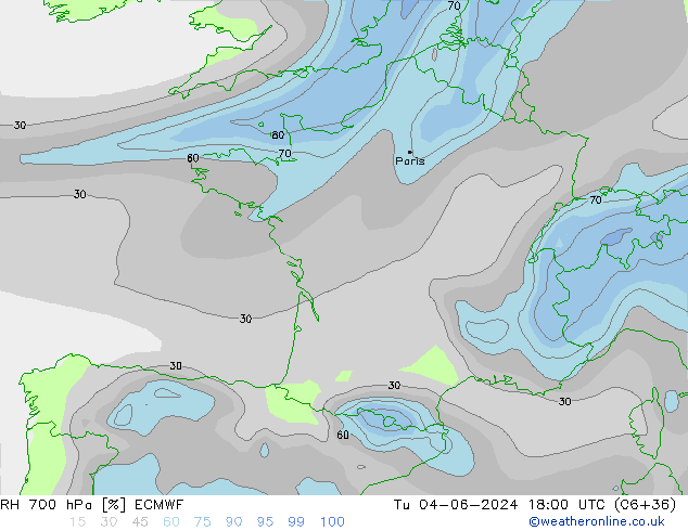 RH 700 hPa ECMWF Ter 04.06.2024 18 UTC