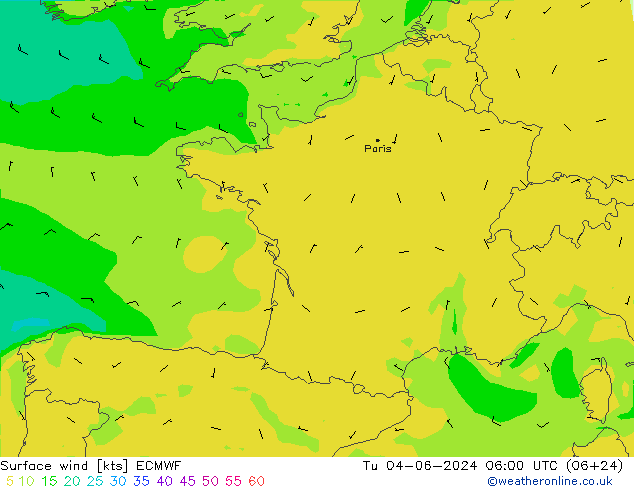 Surface wind ECMWF Tu 04.06.2024 06 UTC