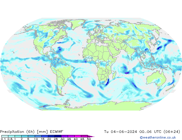 Precipitation (6h) ECMWF Út 04.06.2024 06 UTC