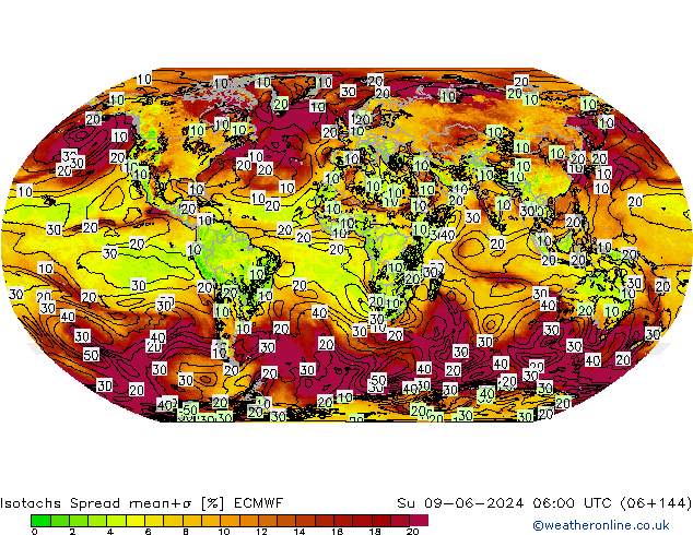 Isotaca Spread ECMWF dom 09.06.2024 06 UTC