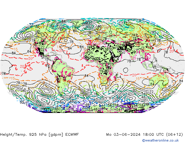 Yükseklik/Sıc. 925 hPa ECMWF Pzt 03.06.2024 18 UTC