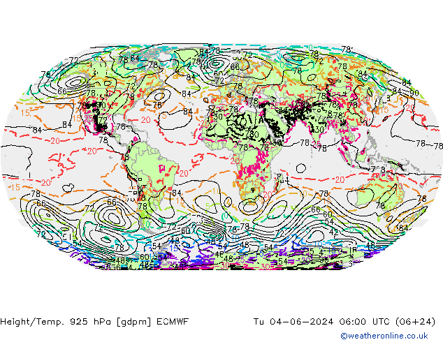 Hoogte/Temp. 925 hPa ECMWF di 04.06.2024 06 UTC