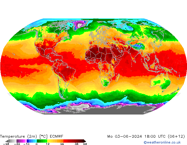 Sıcaklık Haritası (2m) ECMWF Pzt 03.06.2024 18 UTC