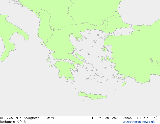 RH 700 hPa Spaghetti ECMWF wto. 04.06.2024 06 UTC