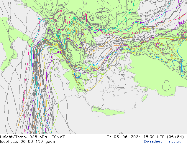 Geop./Temp. 925 hPa ECMWF jue 06.06.2024 18 UTC