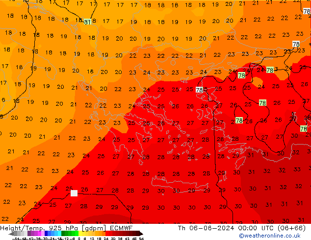 Height/Temp. 925 hPa ECMWF Th 06.06.2024 00 UTC