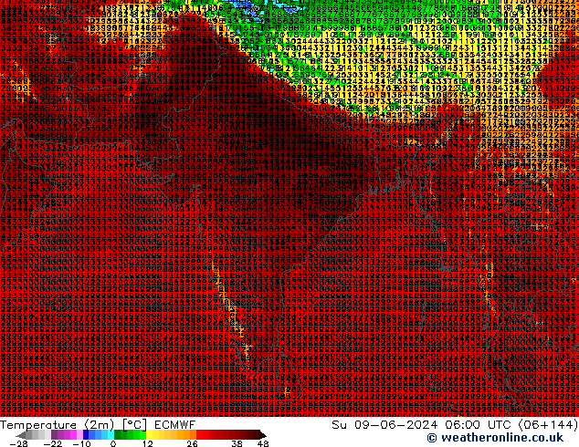 Temperatura (2m) ECMWF dom 09.06.2024 06 UTC