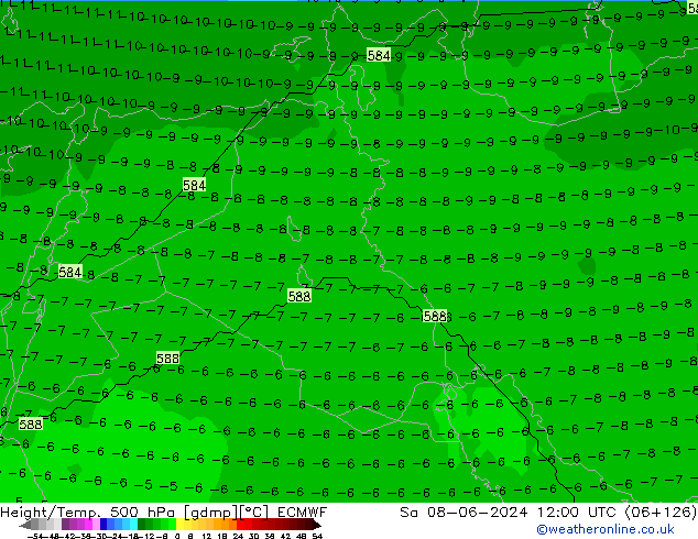 Height/Temp. 500 hPa ECMWF Sa 08.06.2024 12 UTC