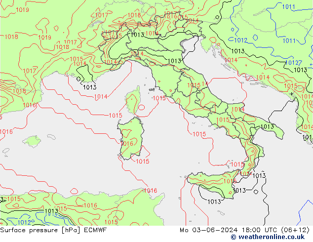 Bodendruck ECMWF Mo 03.06.2024 18 UTC