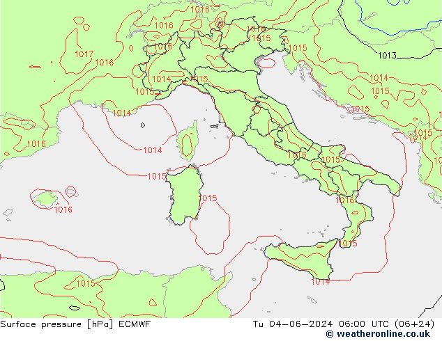 pressão do solo ECMWF Ter 04.06.2024 06 UTC