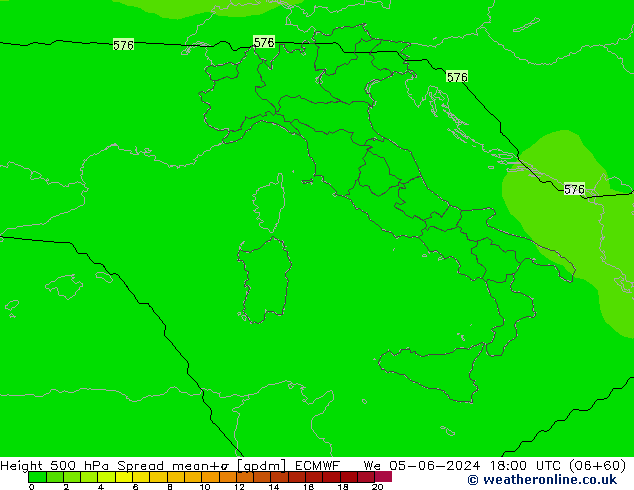 Height 500 hPa Spread ECMWF śro. 05.06.2024 18 UTC