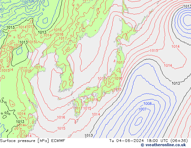 Surface pressure ECMWF Tu 04.06.2024 18 UTC