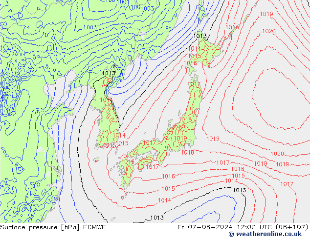 приземное давление ECMWF пт 07.06.2024 12 UTC