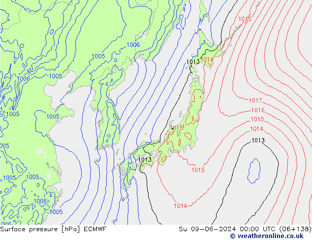 Atmosférický tlak ECMWF Ne 09.06.2024 00 UTC